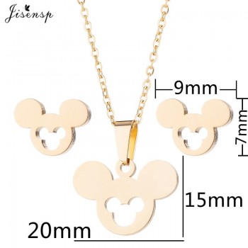 Jisensp Cute Mickey Minnie Earrings for Women Kids Animal Mouse Gold Necklace amp; Pendant Jewelry Set Girls Christmas Gifts Bijoux