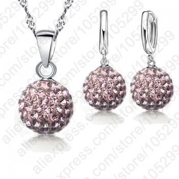 PATICO Hot New Jewelry Sets 925 Sterling Silver Austrian Crystal Pave Disco Ball Lever Back Earring Pendant Necklace Woman