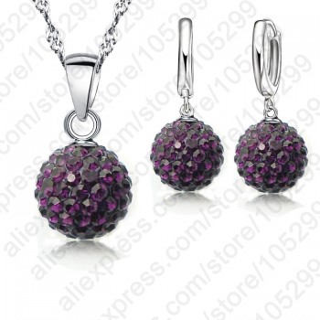 PATICO Hot New Jewelry Sets 925 Sterling Silver Austrian Crystal Pave Disco Ball Lever Back Earring Pendant Necklace Woman
