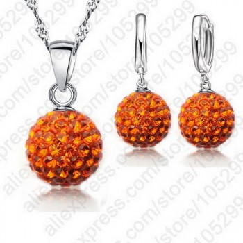 PATICO Hot New Jewelry Sets 925 Sterling Silver Austrian Crystal Pave Disco Ball Lever Back Earring Pendant Necklace Woman