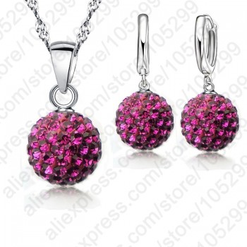 PATICO Hot New Jewelry Sets 925 Sterling Silver Austrian Crystal Pave Disco Ball Lever Back Earring Pendant Necklace Woman