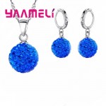 YAAMELI Sparkling High Quality Full CZ Crystal Paved Disco Ball Jewelry Sets Bling Hip Hop 925 Sterling Silver Necklace Earrings