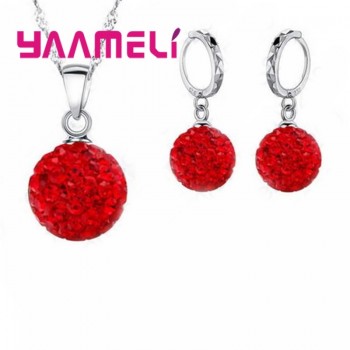 YAAMELI Sparkling High Quality Full CZ Crystal Paved Disco Ball Jewelry Sets Bling Hip Hop 925 Sterling Silver Necklace Earrings