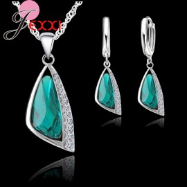 JEXXI Elegance Women Wedding Jewelry Sets 925 Sterling Silver Crystal Hoop Earrings Necklace Jewelry Set Crystal For Bridal
