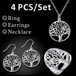 Hollow Tree of Life pendulo Pendant Necklace Wishing Tree  Earrings Bracelet 4pc/Set Reiki Pendulum For Dowsing Women Jewelry