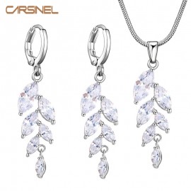 CARSINEL Luxury Swing Jewelry Sets Trendy Womens Silver color Cubic Zircon Earrings Necklace Jewelry Sets Women Set JS0017
