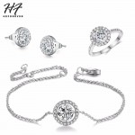 S415 S417 Luxury Silver Rose Gold Color Wedding Jewelry Bracelet Earring Ring Set Made with AAA Cubic Zircon Element Crystals