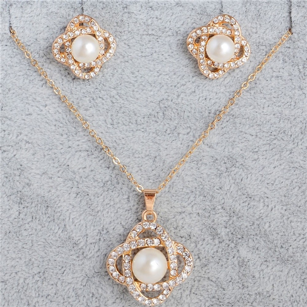 Elegant Earring Necklace Jewelry Sets For Women Gold Color Created 2017 Jewelry Sets Imitation Pearl Jewelry High Quality