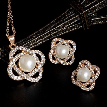 Elegant Earring Necklace Jewelry Sets For Women Gold Color Created 2017 Jewelry Sets Imitation Pearl Jewelry High Quality