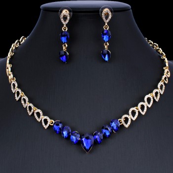 jiayijiaduo Crystal wedding jewelry set charm womens dress accessories small necklace earrings classic gift Gold color 2018 new