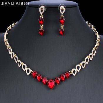 jiayijiaduo Crystal wedding jewelry set charm womens dress accessories small necklace earrings classic gift Gold color 2018 new