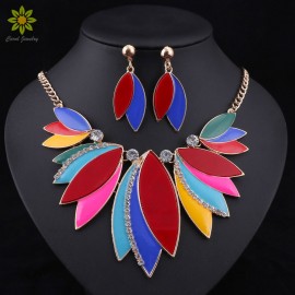 Women Wedding Necklaces Earrings Sets Vintage Rhinestone Crystal Choker Enamel Necklaces amp; Pendants Ethnic Maxi Jewelry Sets