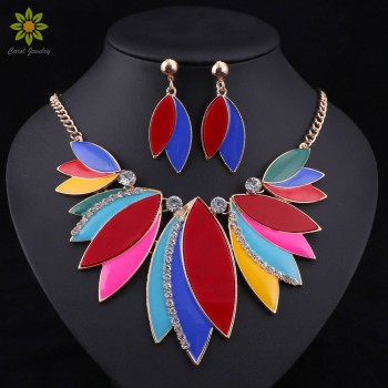 Women Wedding Necklaces Earrings Sets Vintage Rhinestone Crystal Choker Enamel Necklaces amp; Pendants Ethnic Maxi Jewelry Sets