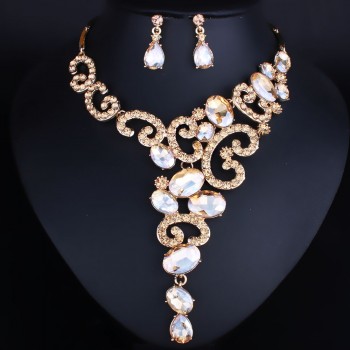 Fashion Jewelry Silver plated Crystal Rhinestones Necklace and Earrings set Women Bridal Wedding Jewelry sets
