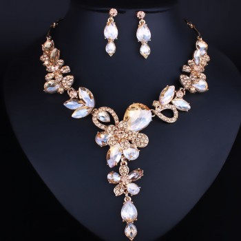 Fashion Jewelry Silver plated Crystal Rhinestones Necklace and Earrings set Women Bridal Wedding Jewelry sets