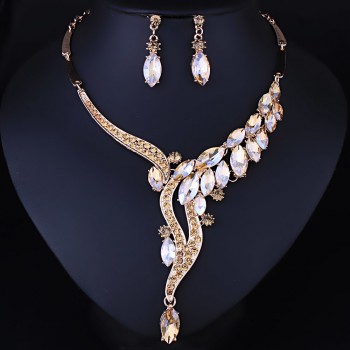 Fashion Jewelry Silver plated Crystal Rhinestones Necklace and Earrings set Women Bridal Wedding Jewelry sets