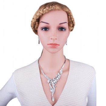 Fashion Jewelry Silver plated Crystal Rhinestones Necklace and Earrings set Women Bridal Wedding Jewelry sets