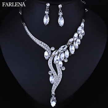 Fashion Jewelry Silver plated Crystal Rhinestones Necklace and Earrings set Women Bridal Wedding Jewelry sets