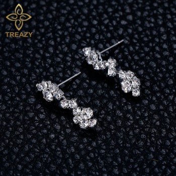TREAZY New Silver Plated Crystal Choker Necklace Earrings Set Wedding Bridal Bridesmaid African Jewelry Sets