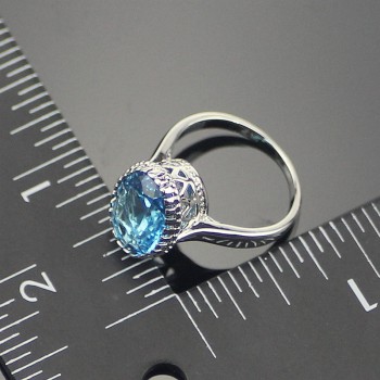 Oval Blue Cubic Zirconia Women 925 Sterling Silver Jewelry Sets Silver Wedding Earrings Pendant Necklace Ring Set Gift Box