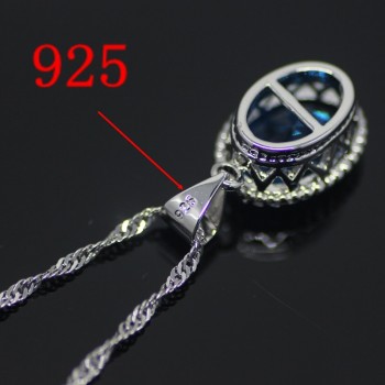 Oval Blue Cubic Zirconia Women 925 Sterling Silver Jewelry Sets Silver Wedding Earrings Pendant Necklace Ring Set Gift Box