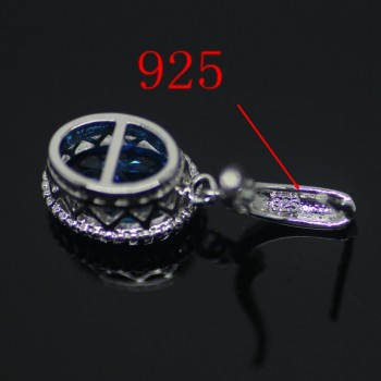 Oval Blue Cubic Zirconia Women 925 Sterling Silver Jewelry Sets Silver Wedding Earrings Pendant Necklace Ring Set Gift Box