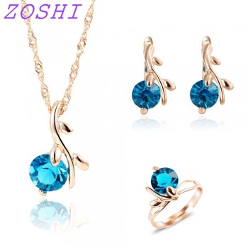 ZOSHI Fashion necklace earrings Ring wedding bridal jewelry sets for women Blue african crystal beads Wedding jewelry set