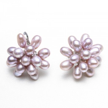 Natural Real Freshwater Pearl Jewelry Sets Womens Wedding Bridal Jewelry White Pink Black Purple Pearl Flower Rings Earrings Set