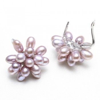 Natural Real Freshwater Pearl Jewelry Sets Womens Wedding Bridal Jewelry White Pink Black Purple Pearl Flower Rings Earrings Set