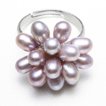 Natural Real Freshwater Pearl Jewelry Sets Womens Wedding Bridal Jewelry White Pink Black Purple Pearl Flower Rings Earrings Set