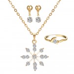 Gold-color Snowfalake Flower Crystal Pendant Necklace Earrings Rings Jewelry Set Long Chain Necklace Stud Earrings Female Gifts