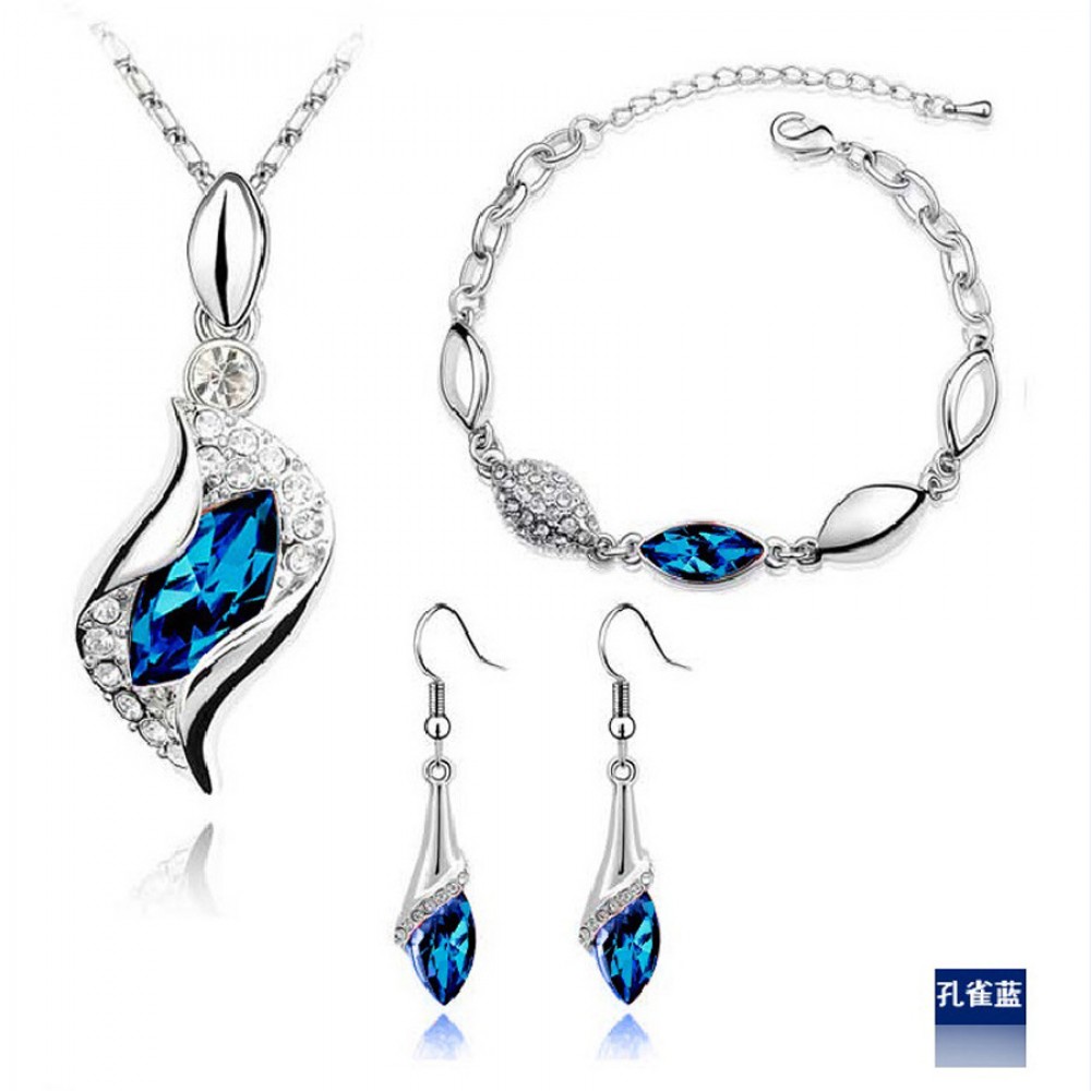New Fashion Silver Plated Crystal Necklace Bracelet Earrings Jewelry Sets for Women conjuntos de joyeria