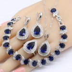 925 Silver Jewelry Sets For Women Party Wedding Dark Blue Crystal Bracelet Earrings Necklace Pendant Rings Free Gift Box