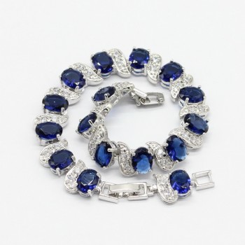 925 Silver Jewelry Sets For Women Party Wedding Dark Blue Crystal Bracelet Earrings Necklace Pendant Rings Free Gift Box