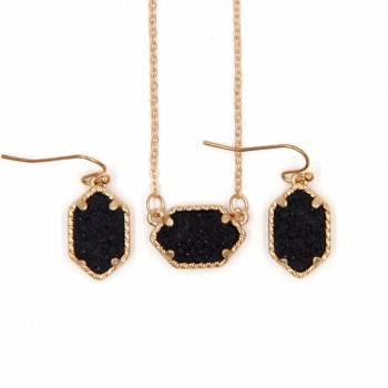 YJX030 Mini Iridescent Druzy Drusy Pendant Necklace With Matching Drop Earrings Hot Fashion Jewelry Sets Super Cute