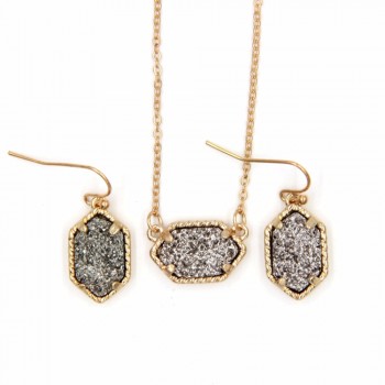 YJX030 Mini Iridescent Druzy Drusy Pendant Necklace With Matching Drop Earrings Hot Fashion Jewelry Sets Super Cute