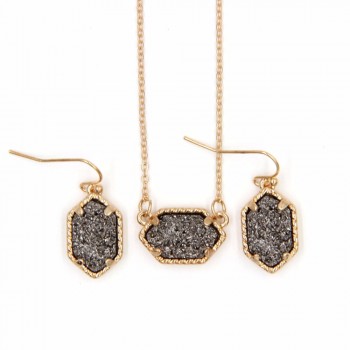 YJX030 Mini Iridescent Druzy Drusy Pendant Necklace With Matching Drop Earrings Hot Fashion Jewelry Sets Super Cute