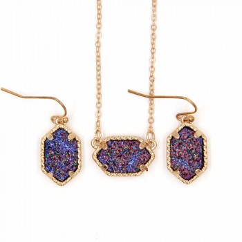 YJX030 Mini Iridescent Druzy Drusy Pendant Necklace With Matching Drop Earrings Hot Fashion Jewelry Sets Super Cute