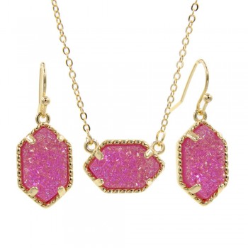 YJX030 Mini Iridescent Druzy Drusy Pendant Necklace With Matching Drop Earrings Hot Fashion Jewelry Sets Super Cute