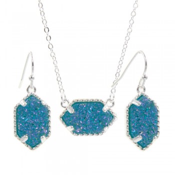 YJX030 Mini Iridescent Druzy Drusy Pendant Necklace With Matching Drop Earrings Hot Fashion Jewelry Sets Super Cute