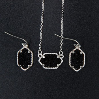 YJX030 Mini Iridescent Druzy Drusy Pendant Necklace With Matching Drop Earrings Hot Fashion Jewelry Sets Super Cute