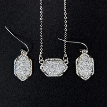 YJX030 Mini Iridescent Druzy Drusy Pendant Necklace With Matching Drop Earrings Hot Fashion Jewelry Sets Super Cute