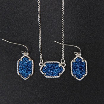 YJX030 Mini Iridescent Druzy Drusy Pendant Necklace With Matching Drop Earrings Hot Fashion Jewelry Sets Super Cute