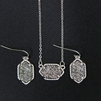 YJX030 Mini Iridescent Druzy Drusy Pendant Necklace With Matching Drop Earrings Hot Fashion Jewelry Sets Super Cute
