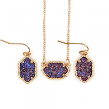 YJX030 Mini Iridescent Druzy Drusy Pendant Necklace With Matching Drop Earrings Hot Fashion Jewelry Sets Super Cute