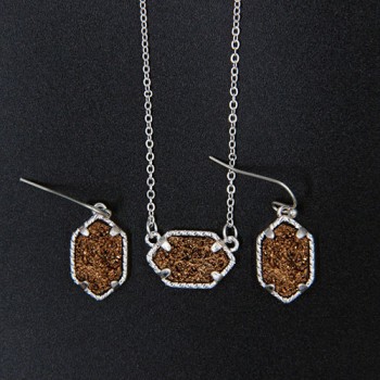 YJX030 Mini Iridescent Druzy Drusy Pendant Necklace With Matching Drop Earrings Hot Fashion Jewelry Sets Super Cute