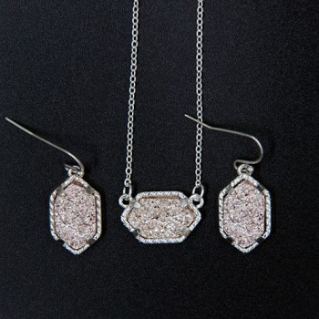 YJX030 Mini Iridescent Druzy Drusy Pendant Necklace With Matching Drop Earrings Hot Fashion Jewelry Sets Super Cute
