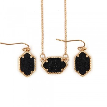 YJX030 Mini Iridescent Druzy Drusy Pendant Necklace With Matching Drop Earrings Hot Fashion Jewelry Sets Super Cute