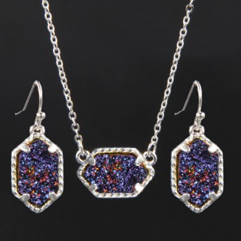 YJX030 Mini Iridescent Druzy Drusy Pendant Necklace With Matching Drop Earrings Hot Fashion Jewelry Sets Super Cute