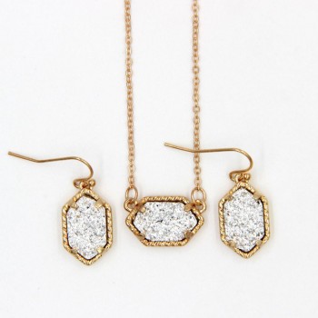 YJX030 Mini Iridescent Druzy Drusy Pendant Necklace With Matching Drop Earrings Hot Fashion Jewelry Sets Super Cute